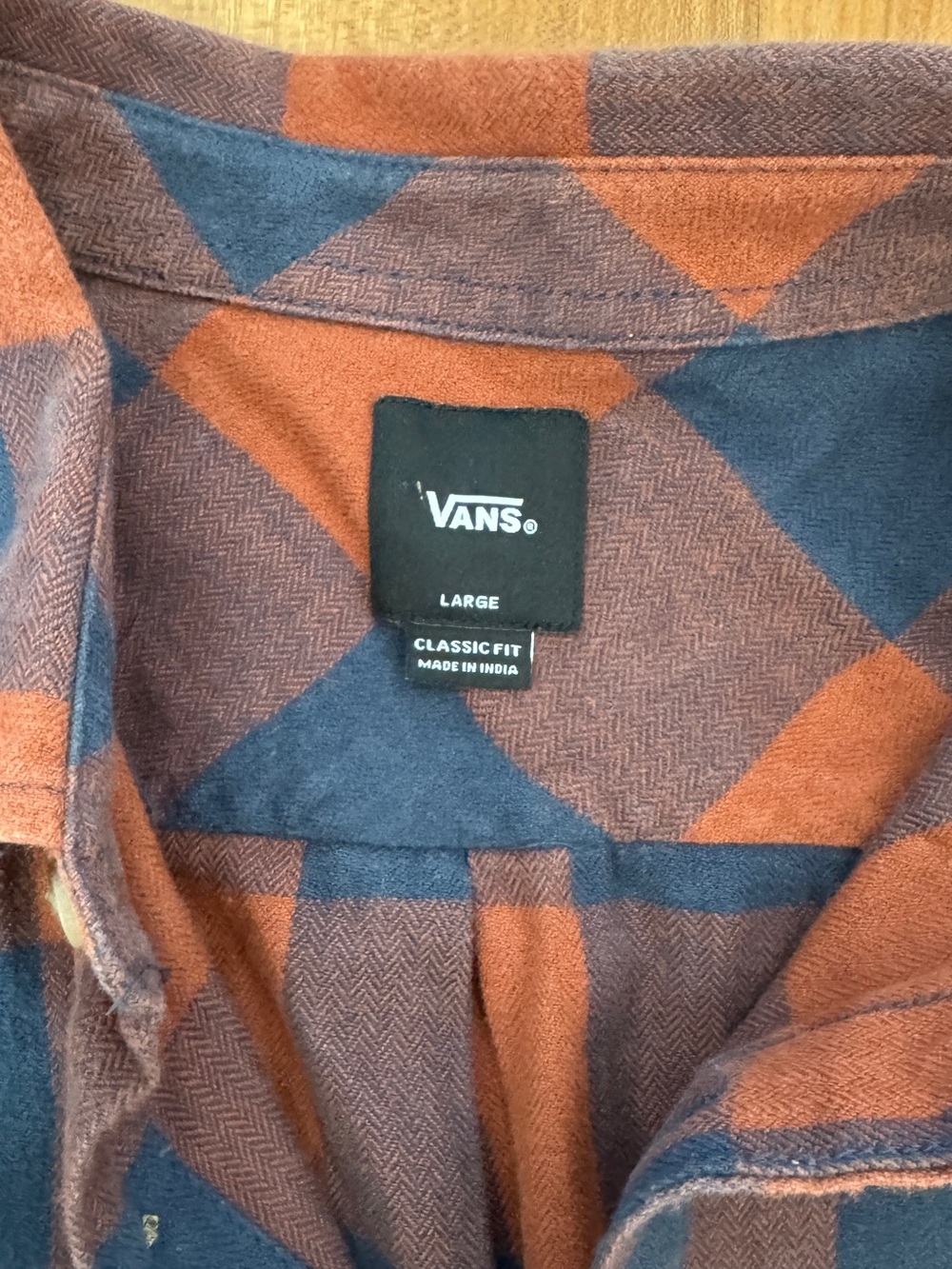 Vans Men’s Rust and Navy Plaid Button-Down Shirt - Picture 3 of 4